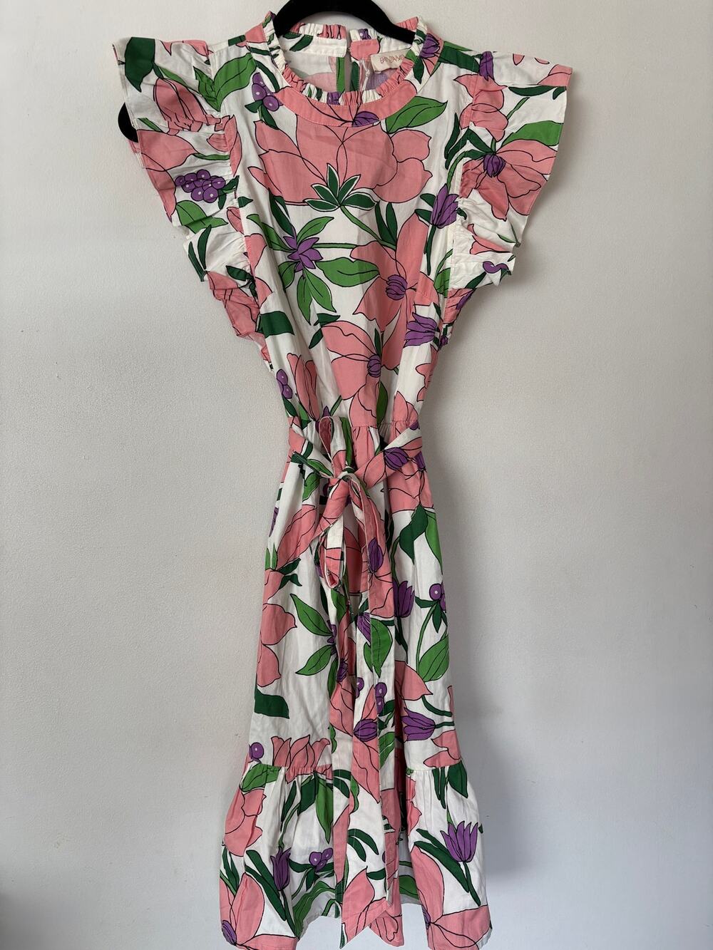 Banjanan Bulbul Magnolia Quartz Cotton Sateen Floral Dress Pink Green Sz M